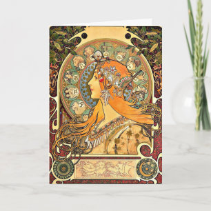 Zodiac, Art Nouveau painting by Alphonse Mucha Card