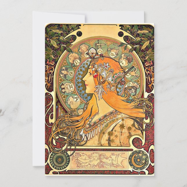 Zodiac, Art Nouveau painting by Alphonse Mucha Card (Front)