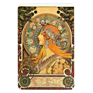 Zodiac, Art Nouveau painting by Alphonse Mucha Magnet