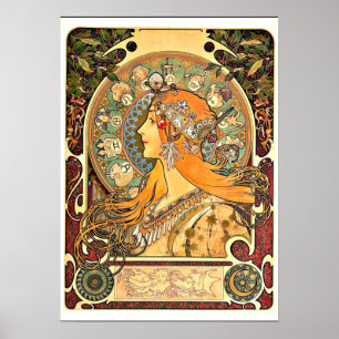 Zodiac, Art Nouveau painting by Alphonse Mucha Poster