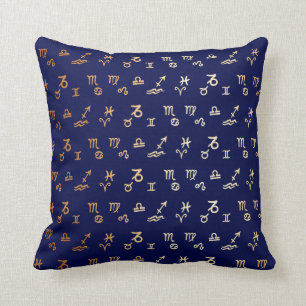 Zodiac Astrologers Navy Gold Pattern Decor Pillow