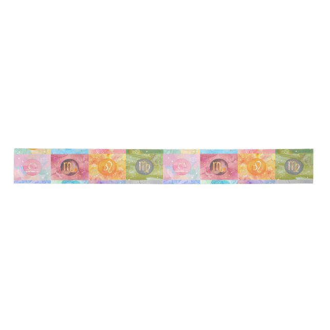 Zodiac Astrological Signs Birthday Art Satin Ribbon (Front)