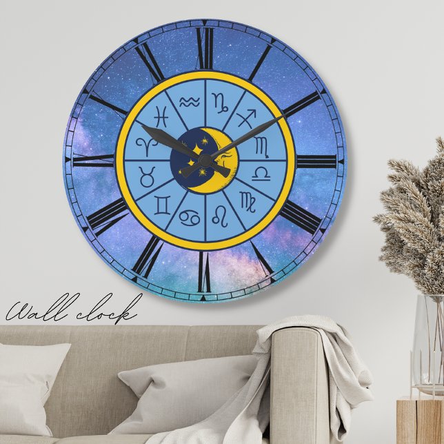 Zodiac astrology celestial blue roman numerals large clock (Creator Uploaded)