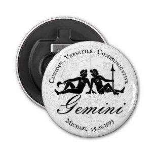 Zodiac Astrology Gemini Character White Custom Bottle Opener