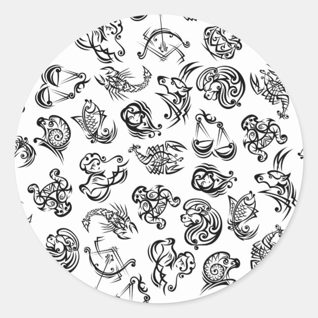 Zodiac Astrology Horoscope Pattern Classic Round Sticker (Front)