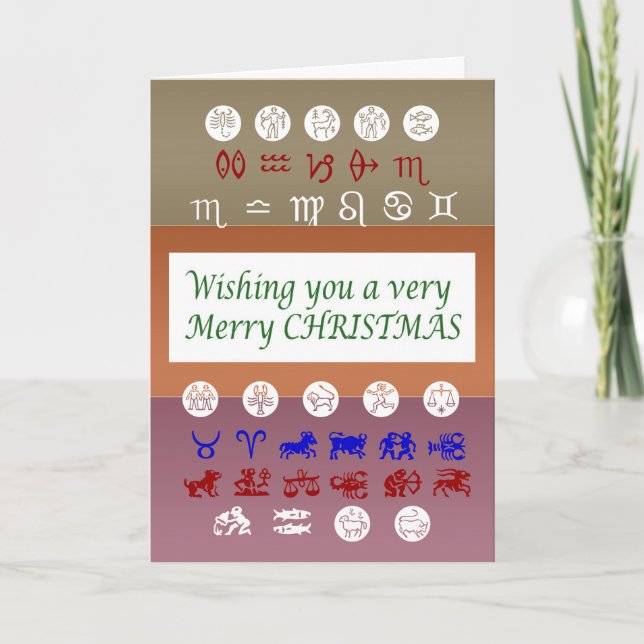 Zodiac Astrology Symbol : Merry Christmas Xmas Holiday Card (Front)