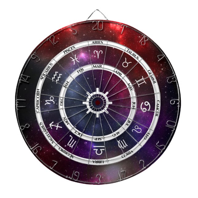 Zodiac Astrology Symbols on a Cosmic Starfield Dartboard (Front)