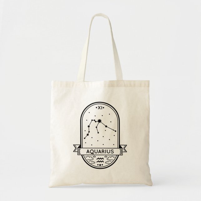 ZODIAC BADGE CONSTELLATION AQUARIUS STROKE TOTE BAG (Front)