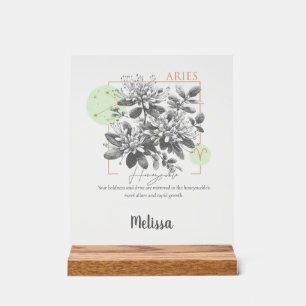 Zodiac Birth Flower Art Personalized Aries Gift Acrylic Sign