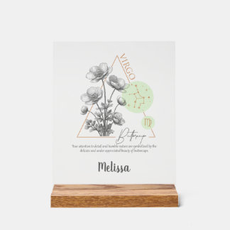 Zodiac Birth Flower Art Personalized Virgo Gift Acrylic Sign