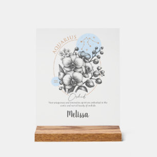 Zodiac Birth Flower Personalized Aquarius Gift Acrylic Sign