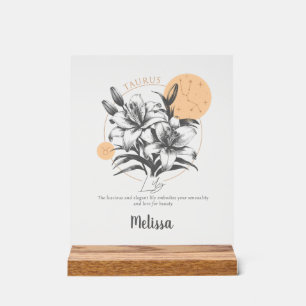 Zodiac Birth Flower Personalized Taurus Gift Acrylic Sign