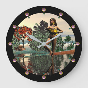 ZODIAC BIRTHDAY SIGNS /AQUARIUS Pink Gems Large Clock