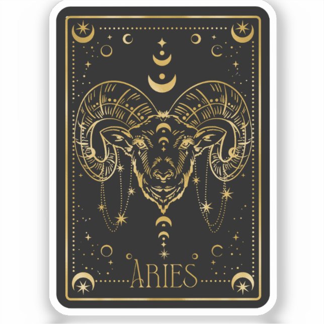 Zodiac Black & Gold Aries Astrological Sticker (Front)