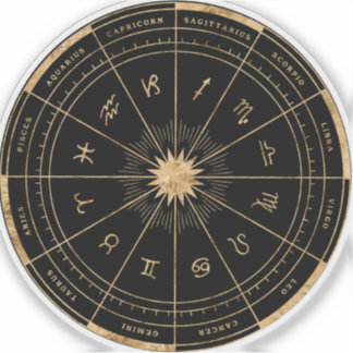 Zodiac Black & Gold Round Die-Cut Vinyl Sticker