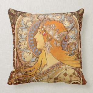 Zodiac by Alphonse Mucha Cushion