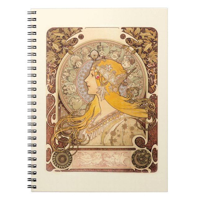 Zodiac by Alphonse Mucha Notebook (Front)