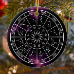 Zodiac Calendar | Astrology Symbols Ceramic Ornament<br><div class="desc">An elegant and modern zodiac ornament,  featuring a circular astrological calendar with a deep space background and beautiful purple nebula. The zodiac circle shows all 12 star sign symbols and their constellations. Makes a lovely astrology themed gift.</div>