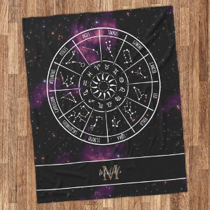 Zodiac Calendar Astrology Symbols & Monogram Fleece Blanket