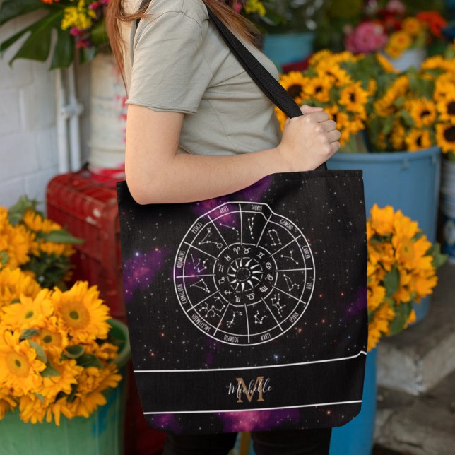 Zodiac Calendar | Astrology Symbols & Monogram Tote Bag (Creator Uploaded)