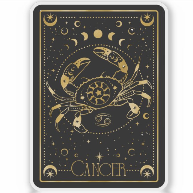 Zodiac Cancer Astrological Black & Gold Sticker (Front)