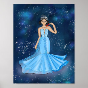 Zodiac Cancer Goddess Fashion Illustration Poster