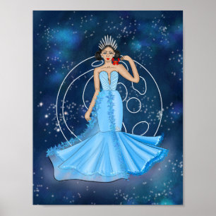 Zodiac Cancer Goddess with Moon Illustration  Poster