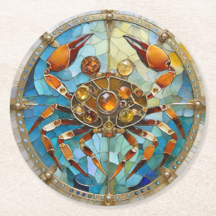 Zodiac - Cancer The Crab Round Paper Coaster