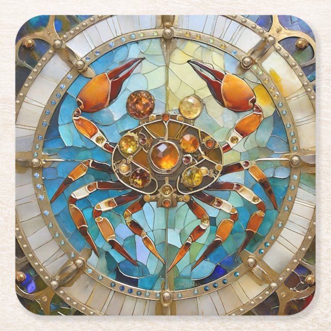 Zodiac - Cancer The Crab Square Paper Coaster (Front)