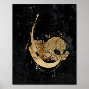 Zodiac Capricorn   Cosmic Gold and Black Astrology Poster