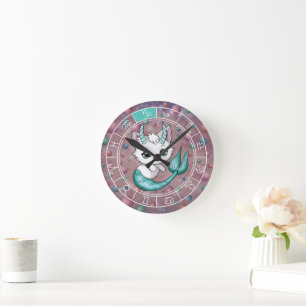 Zodiac Capricorn Cute Cat Wheel Planet Astrology Round Clock