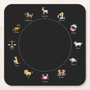 Zodiac Cartoon Symbol Square Paper Coaster