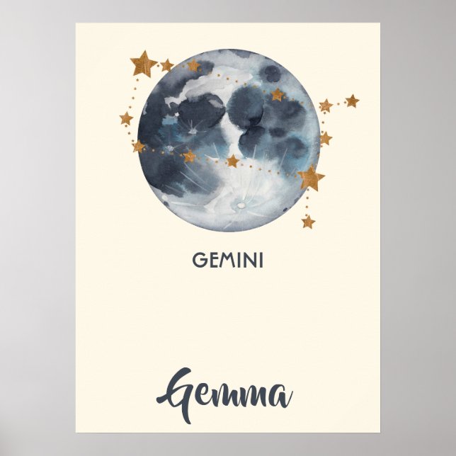 Zodiac Celestial Gemini Nursery Wall Art (Front)