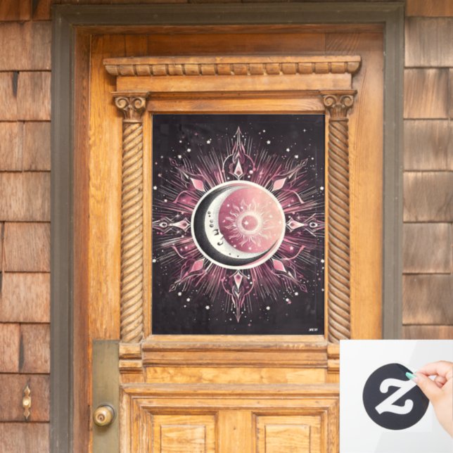 Zodiac Celestial Sun Moon Stars Pink Black (Home Door)