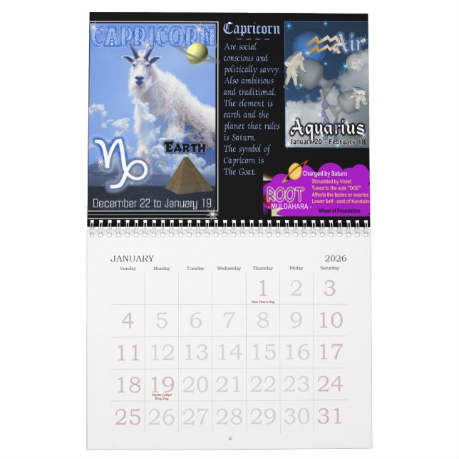 Zodiac & Chakra Calendar (Jan 2026)
