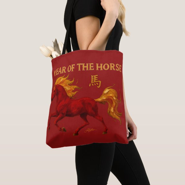 Zodiac Chinese New Year 2026 Yang Fire Horse Tote Bag (Close Up)