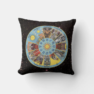 Zodiac Circle w Astrological Symbols & Tarot Cards Cushion
