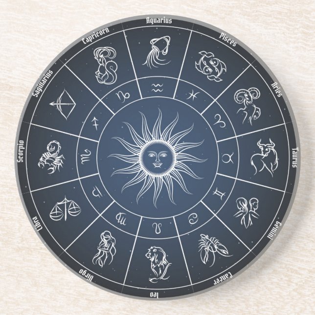 Zodiac circle with horoscope signs coaster (Front)