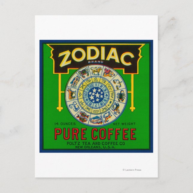 Zodiac Coffee LabelNew Orleans, LA Postcard (Front)