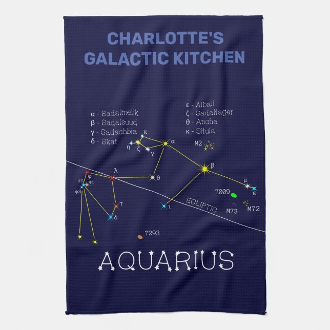 Zodiac Constellation Aquarius Tea Towel (Vertical)
