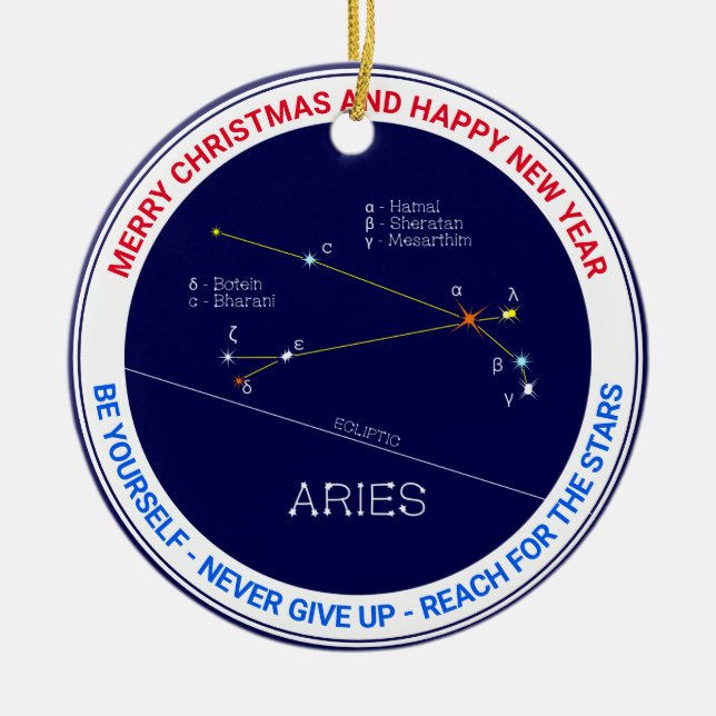 Zodiac Constellation Aries Ceramic Ornament (Front)