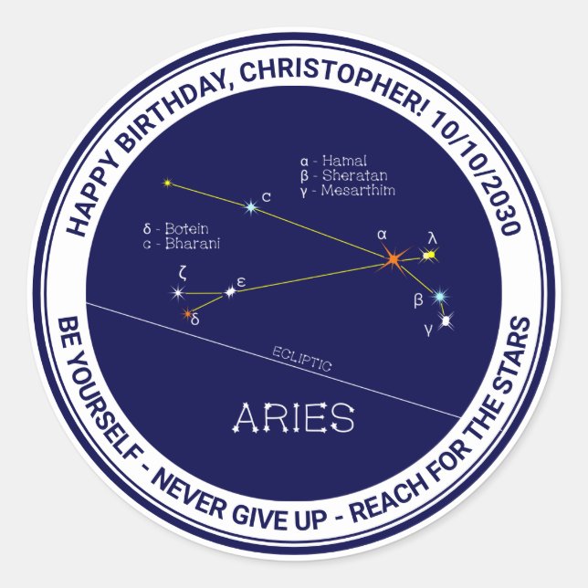 Zodiac Constellation Aries Classic Round Sticker (Front)