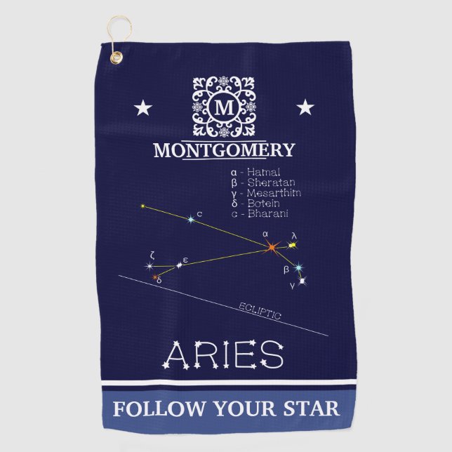 Zodiac Constellation Aries Golf Towel (Front)