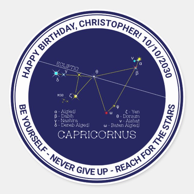 Zodiac Constellation Capricornus Classic Round Sticker (Front)
