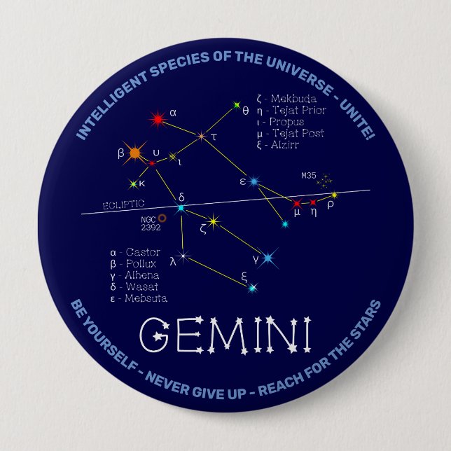 Zodiac Constellation Gemini 10 Cm Round Badge (Front)