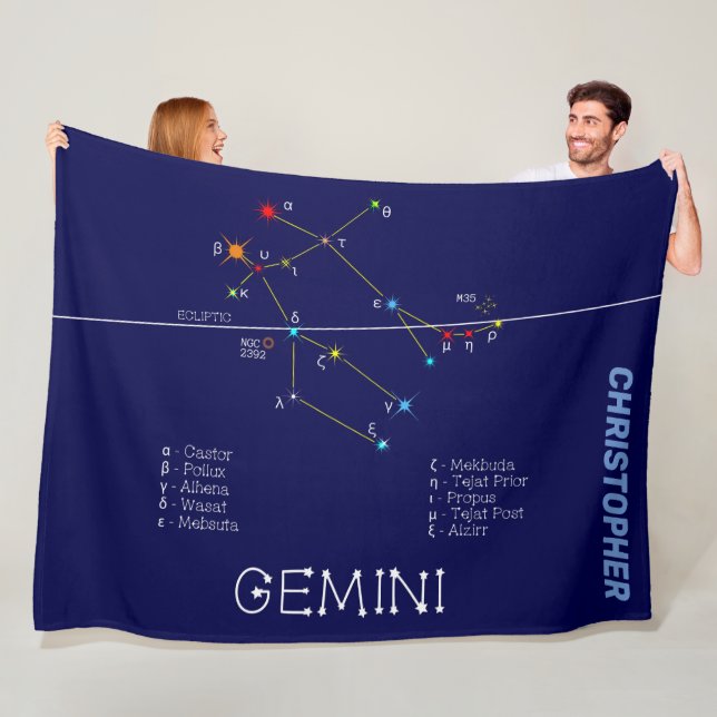 Zodiac Constellation Gemini Fleece Blanket (In Situ)