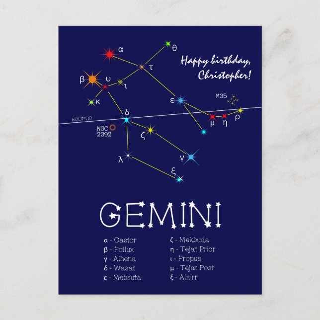 Zodiac Constellation Gemini Postcard (Front)