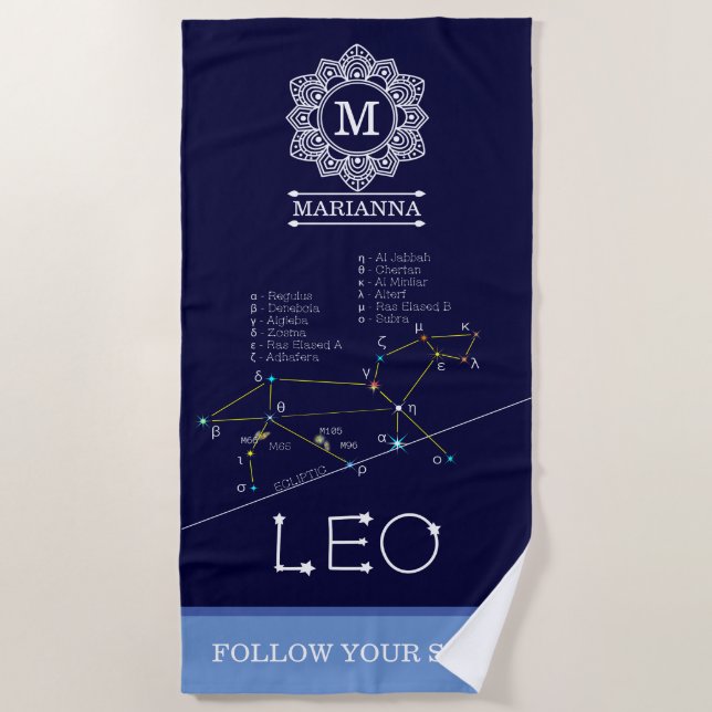 Zodiac Constellation Leo Beach Towel (Front)