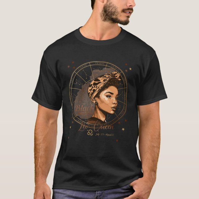 Zodiac Constellation Leo Black Queen T-Shirt (Front)
