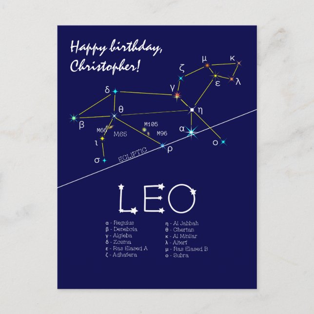 Zodiac Constellation Leo Postcard (Front)